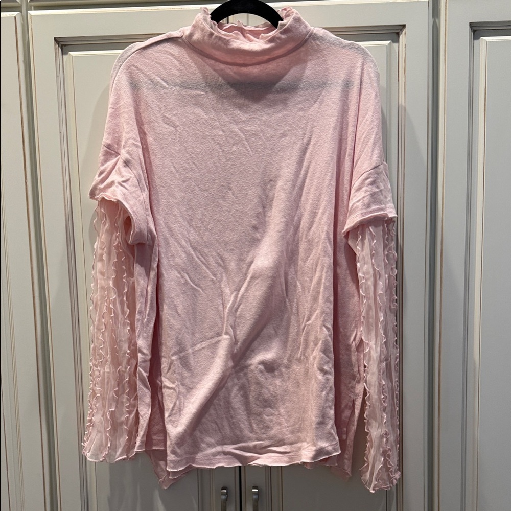 Free People Pink Long Sleeve Top with Sheer Ruffle Sleeves